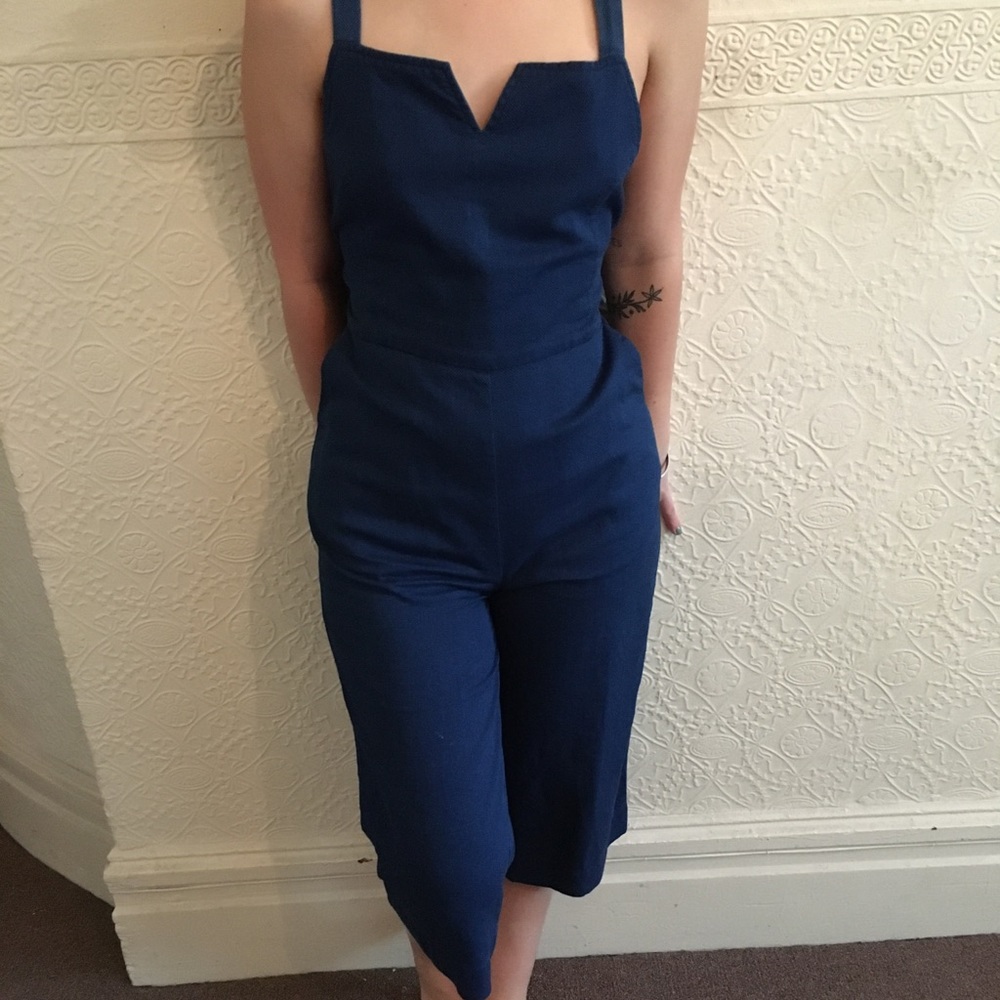 Blue backless jumpsuit